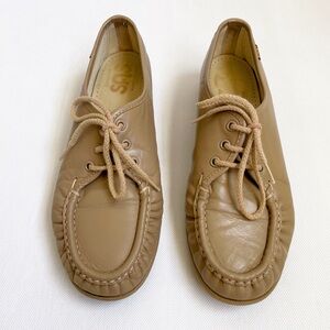 SAS Vintage Khaki Tan Lace Up Loafer Leather Shoes Scandi Ivy League